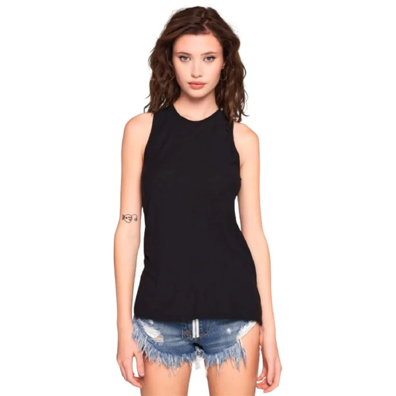 Sleeveless Crew Neck Cut-out Back Detail Longline Top Trendy Street Style Attire