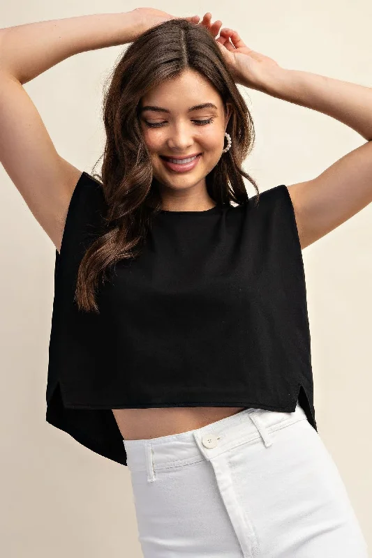 Sleeveless Crop Top With Shoulder Pads Hot Sale