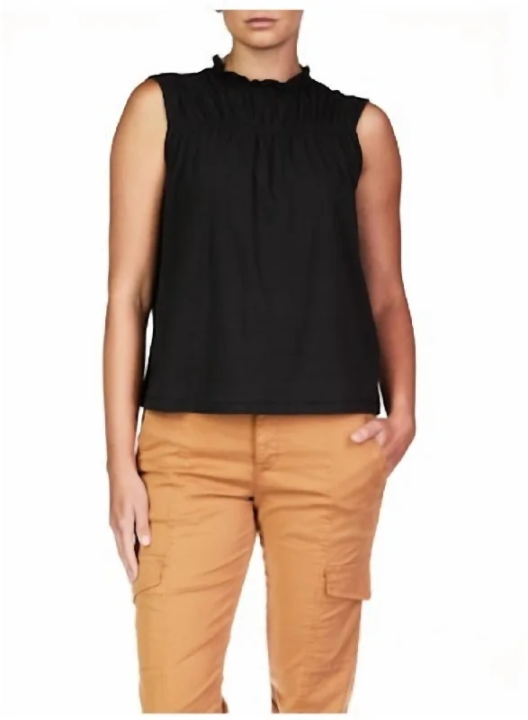 Sleeveless Shirred Top In Black Best Seller