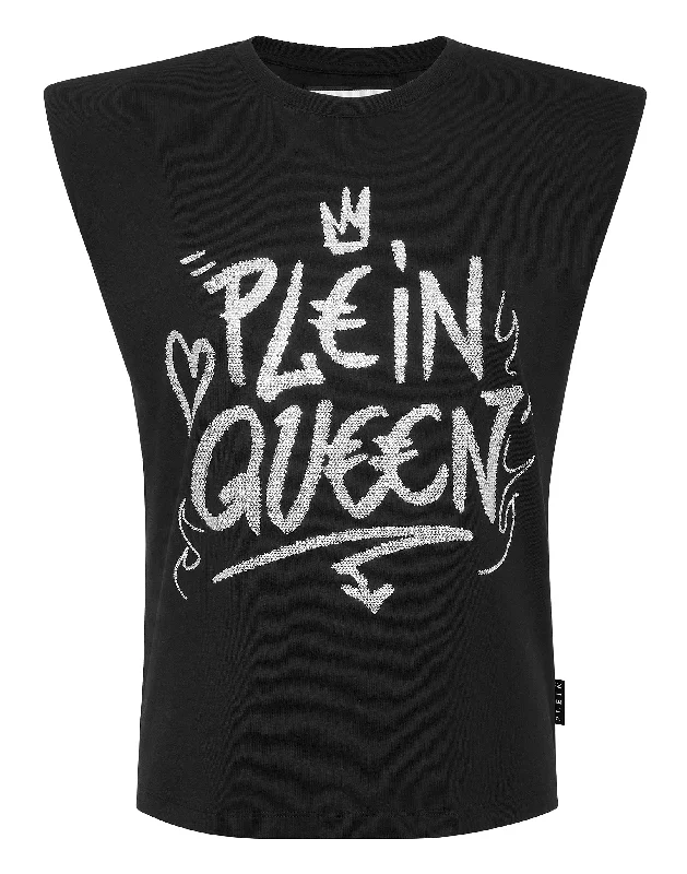 Sleeveless T-Shirt Sexy Pure with Crystals Latest Fashion