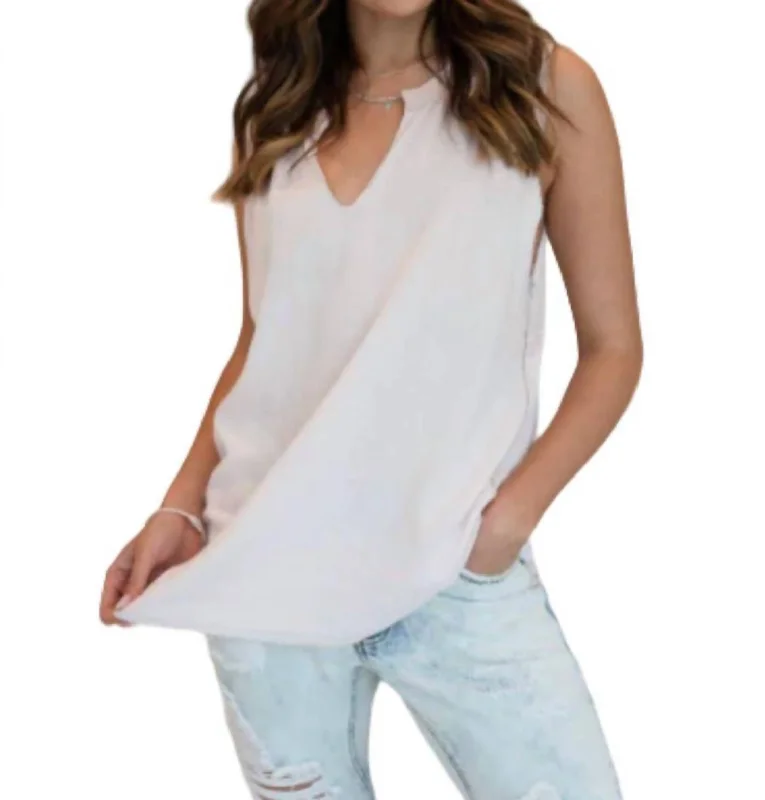 Sleeveless V Neck Top In White Special Occasion Wear