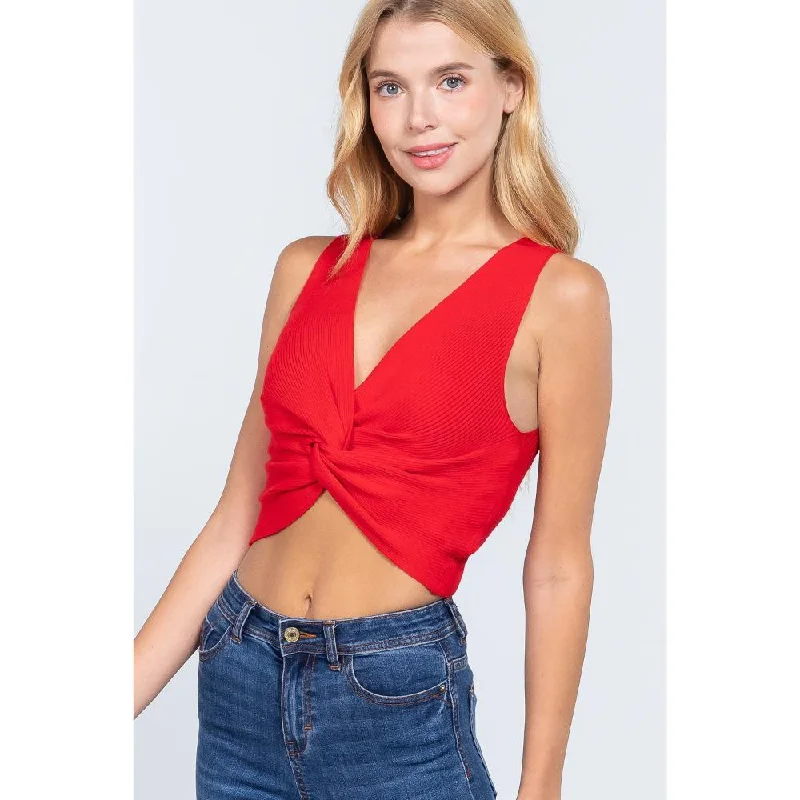 Sleeveless V-neck Twist Knot Knit Top Season Sale