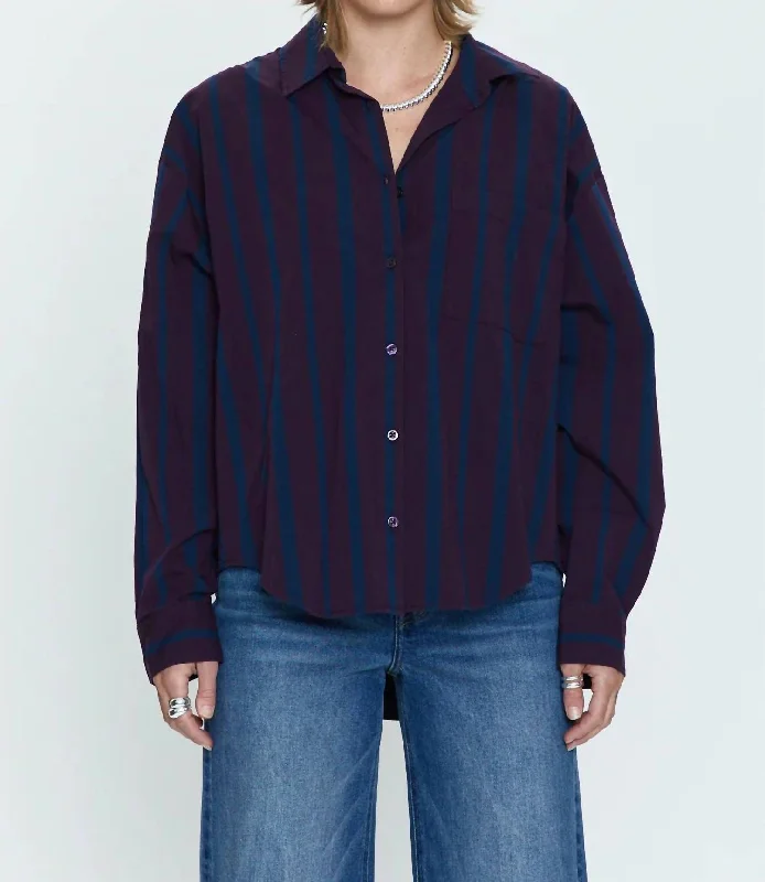 Sloane Oversized Button Down Shirt In Aubergine Cobalt Style Breakthroughs