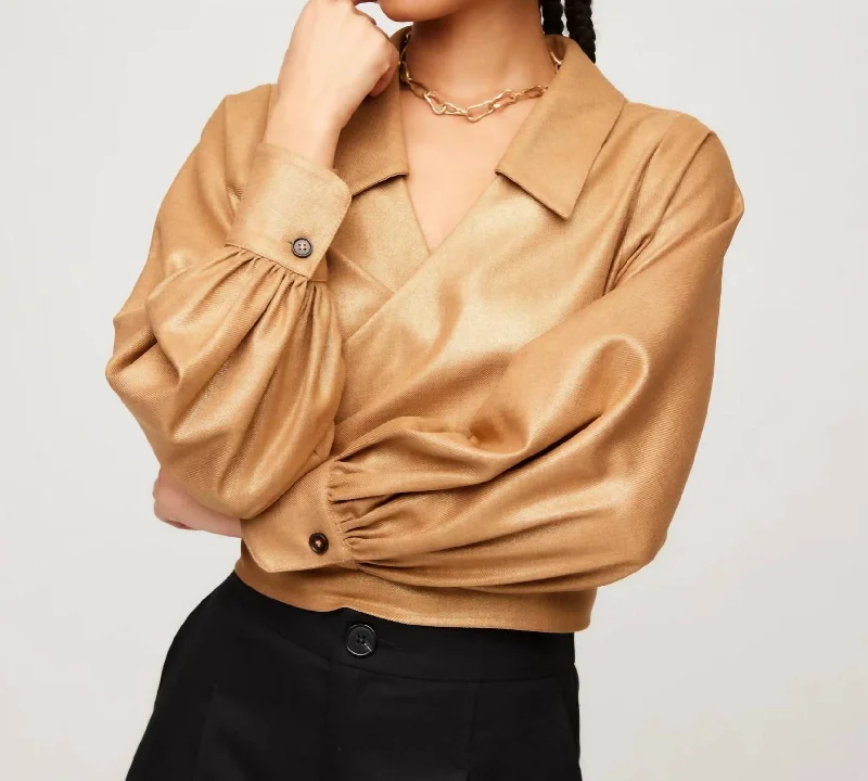 Sloane Wrap Shirt In Camel Budget-Friendly Fashion