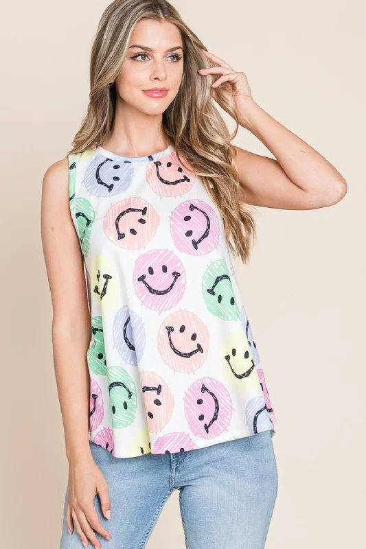 Smiley Face Round Neck Tank Discount Extravaganza