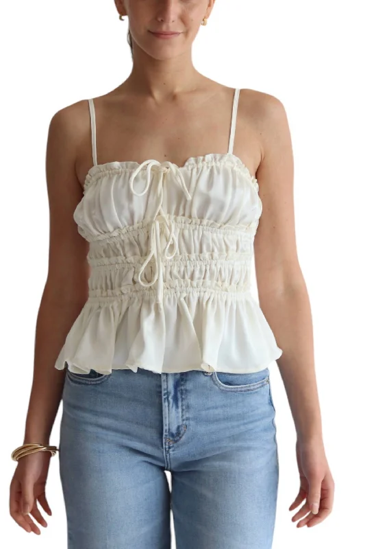 Smocked Cami Tank Top In Off White Latest Fashion