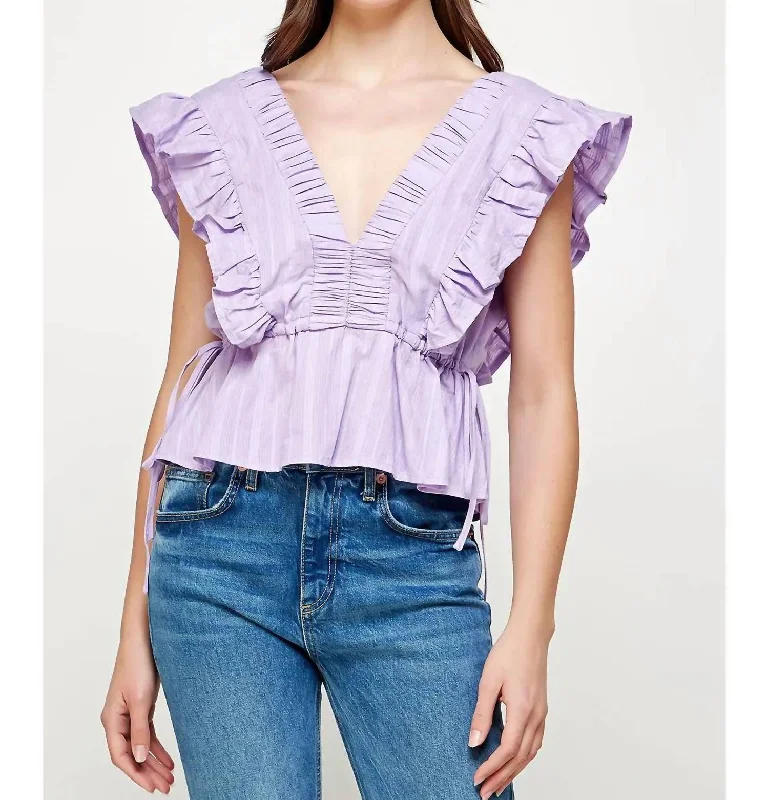 Smocked Detail Ruffle Top In Lavender Quick Grab Deals