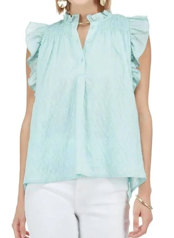 Smocked Shoulder Shell Top In Mint End Of Season Sale