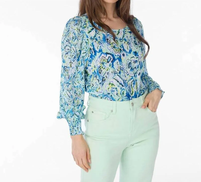 Smocked Sleeve Blouse In Bayside Flower Daily Deals