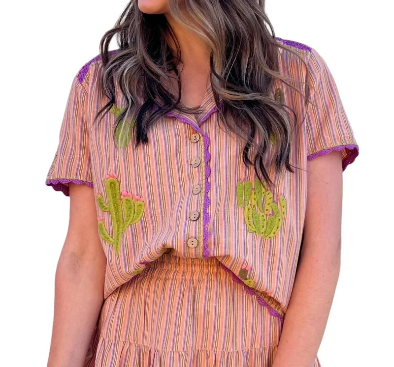 Socorro Button Down Top In Multi Stripe Elevate Your Wardrobe