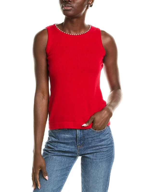 sofiacashmere Embellished Trim Cashmere Tank Top Flash Sale