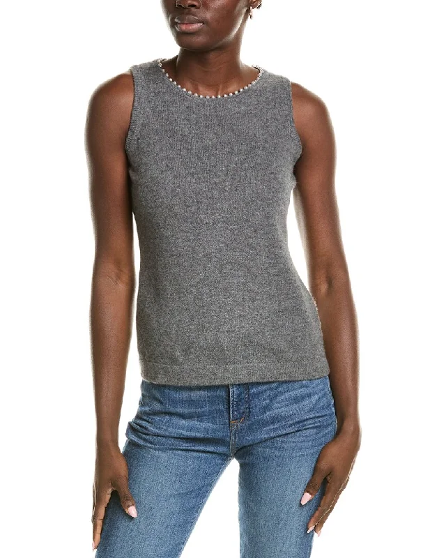 sofiacashmere Embellished Trim Cashmere Tank Top Parisian Effortless Chic Style