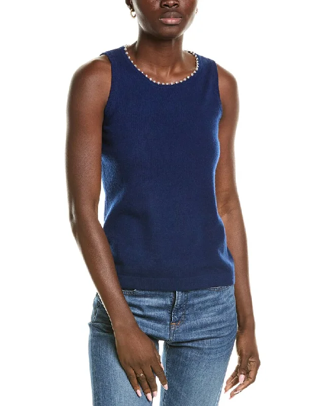 sofiacashmere Embellished Trim Cashmere Tank Top Classic Charm