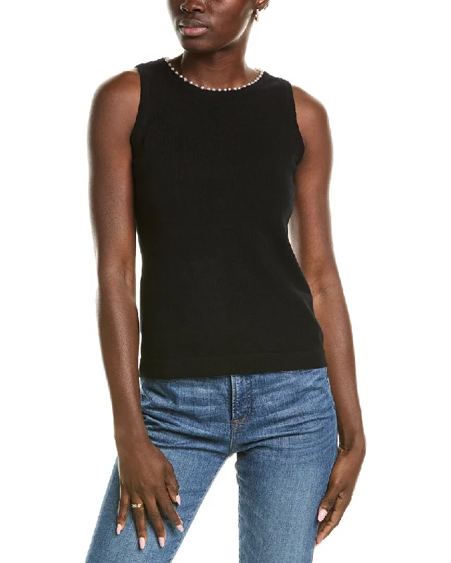 sofiacashmere Embellished Trim Cashmere Tank Top Clearance Event