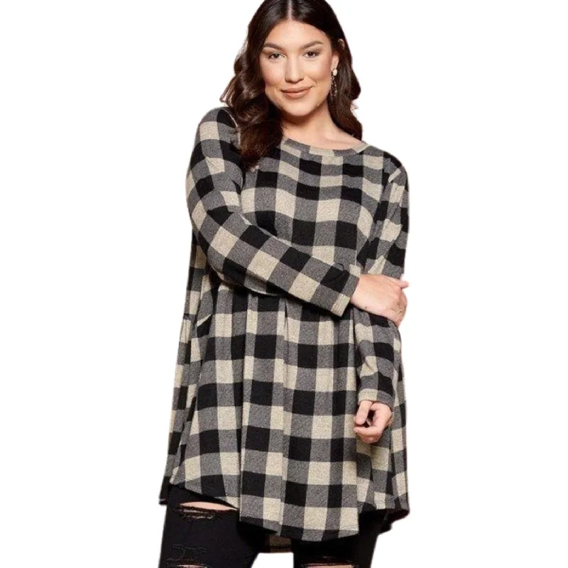 Soft Knit Buffalo Plaid Tunic Top Chic Styles