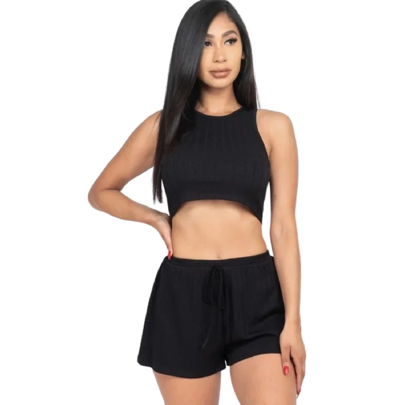 Soft Rib Crop Tank Top & Shorts Set Chic Style, Always In Vogue