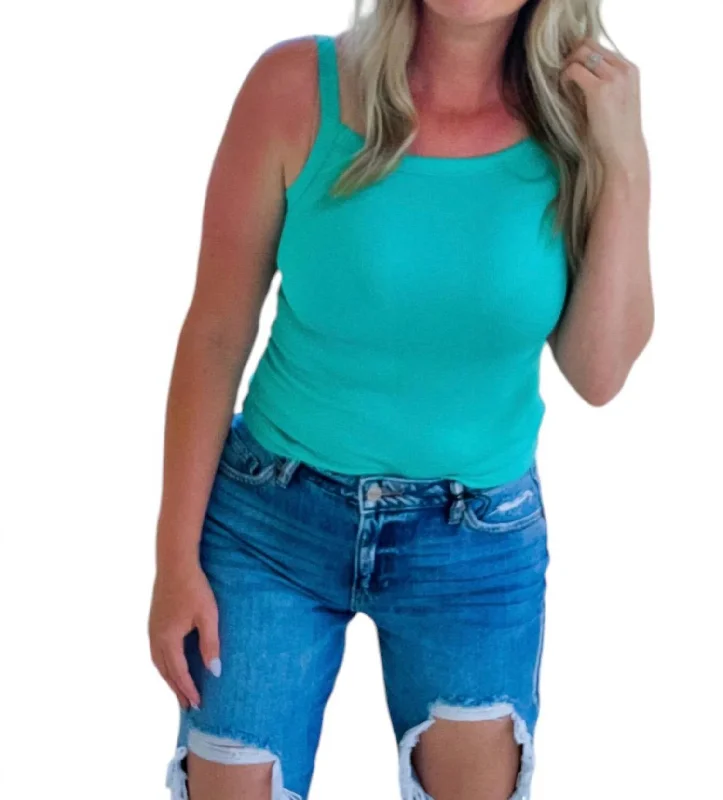 Solid Mini Ribbed Tank Top In Aqua Everyday Glamour