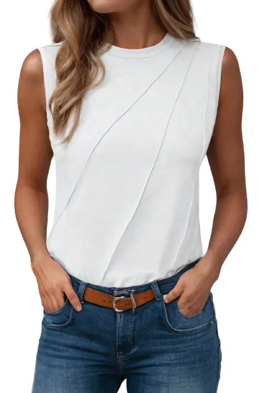 Solid Pleated Tank Top In White Contemporary Chic