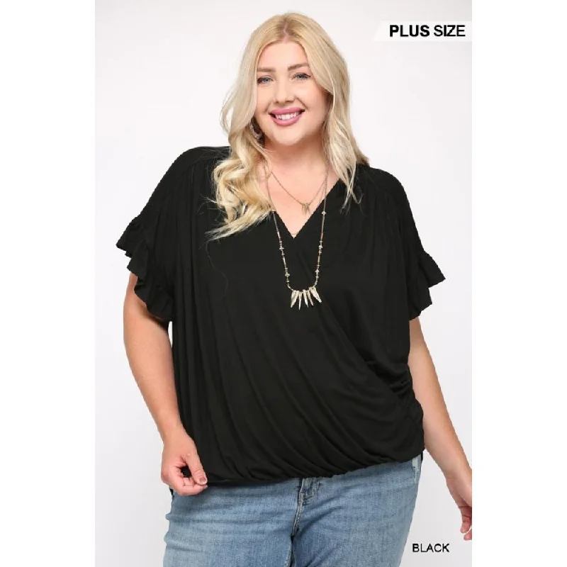 Solid Viscose Knit Surplice Top With Ruffle Sleeve The Latest Fashion Trends