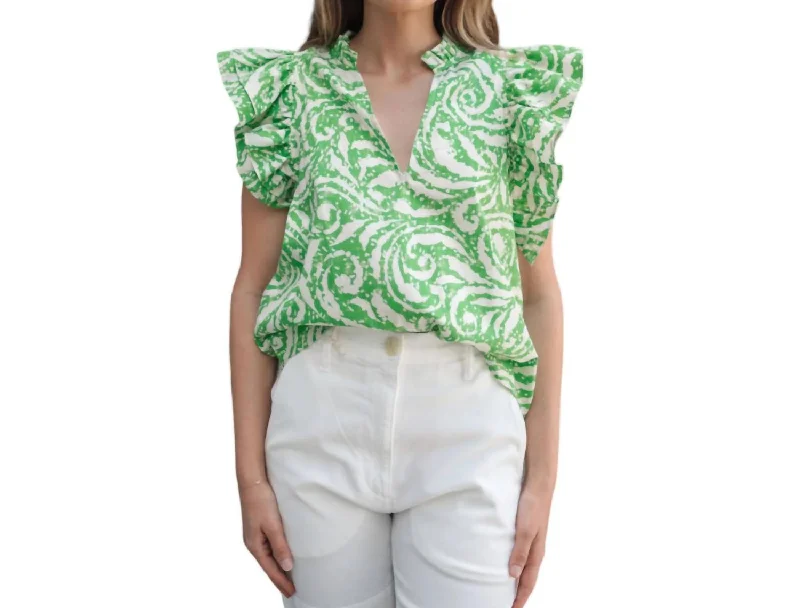 Sophia Top In Green/ivory Big Savings