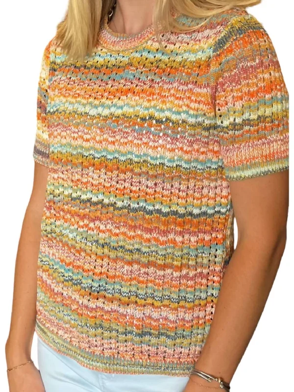 Space Dye Cable Crew Neck Top In Multi Combo End Of Season Sale