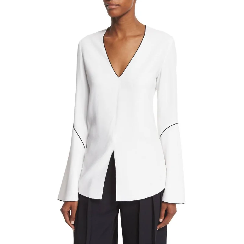 Split Hem Blouse In White Dreamy Draping