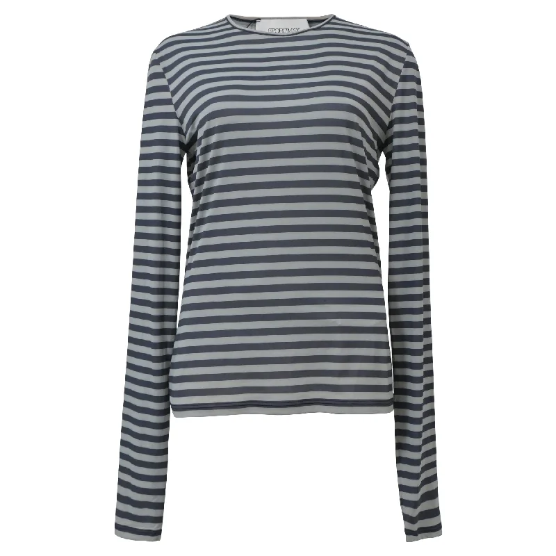 Sportmax Striped Long Sleeve Top in Light Blue Cotton Limited Time Offer