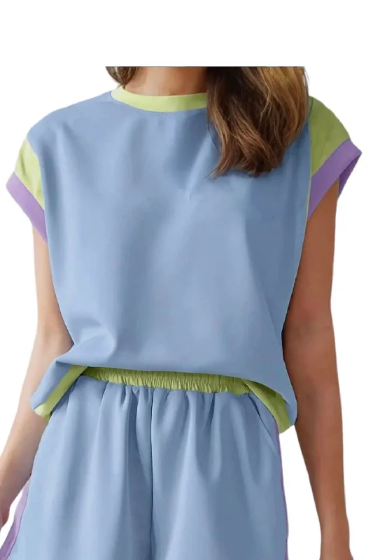 Sporty Scuba Top In Pale Blue Feminine Flow