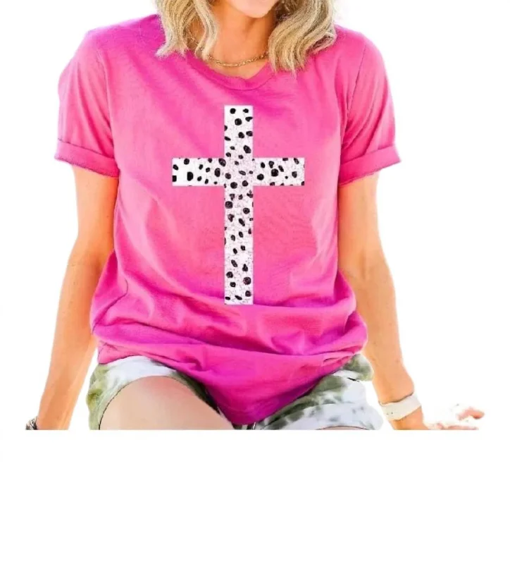 Spotted Cross Tee In Pink All Season Fashion Collection