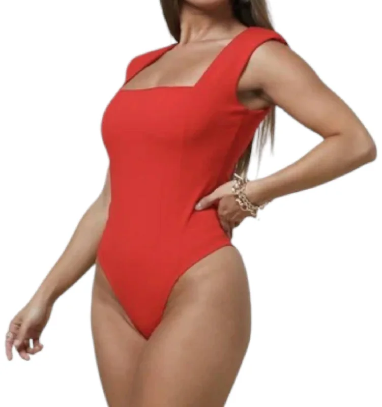 Square Neck Bodysuit In Red Trendy New Clothes