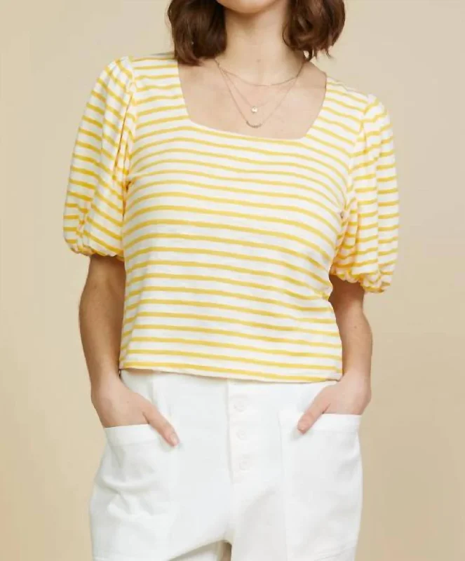 Square Neck Striped Top In Yellow Contemporary Elegance