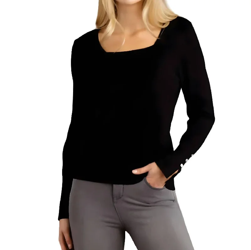 Square Neck Sweater In Black Seasonal Sale