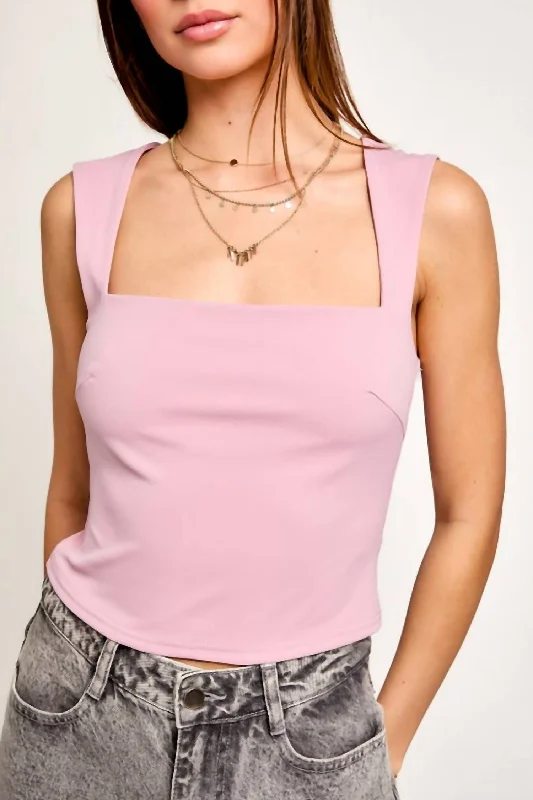 Square Neck Tank Top In Pink Effortless Grace