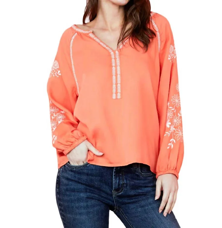 St. Barts Embroidered Blouse In Golden Peach Fast Fashion Favorites