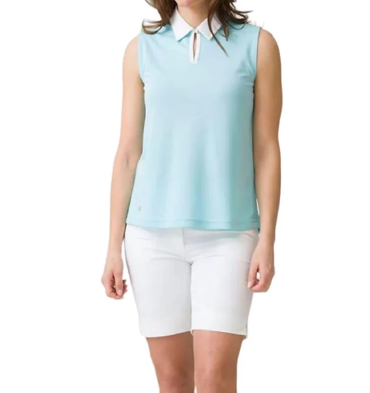 Stacia Sleeveless Polo Shirt In Azul Vibrant Femme Fashion