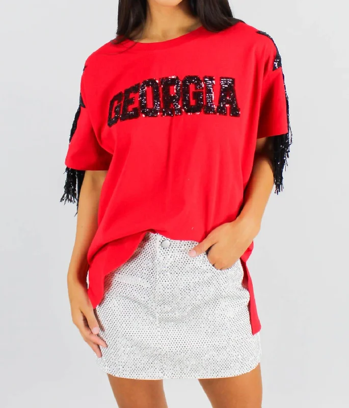 Star Sequin Georgia Top In Red/black Mid - Week Surprise