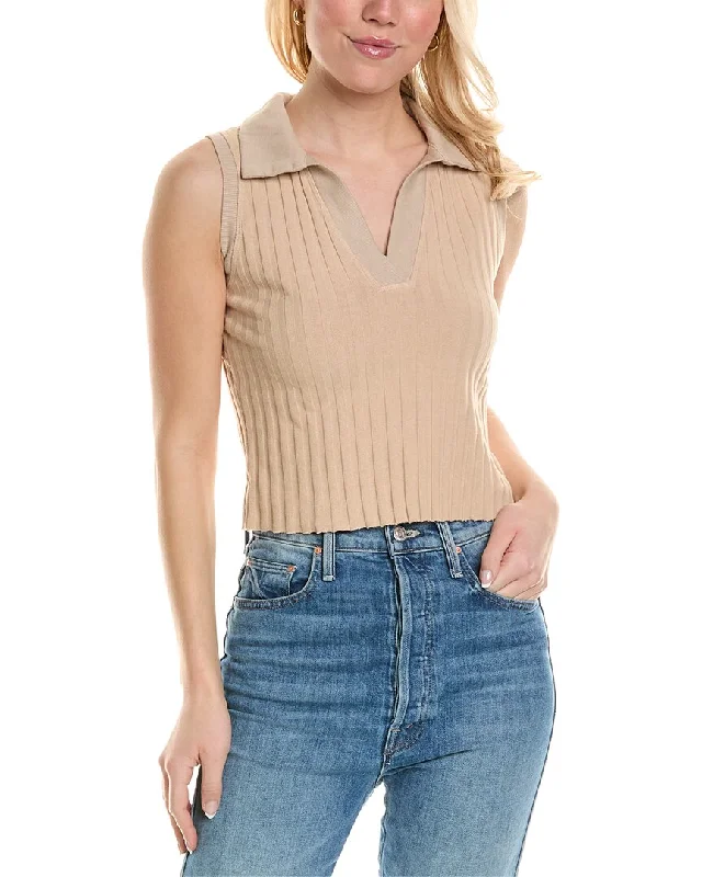 Stateside Farmboy Rib Johnny Collar Top Casual Chic