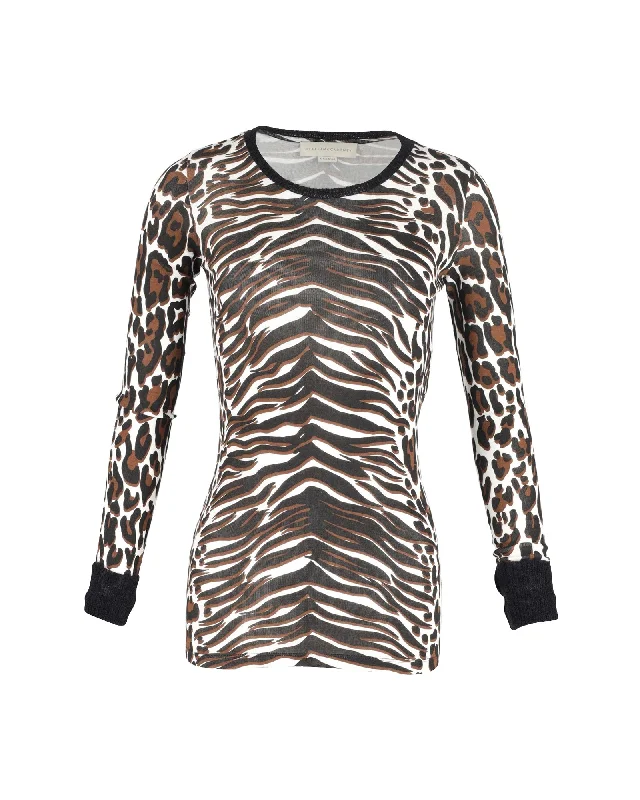 Stella McCartney Long Sleeve Bodycon Top in Animal Print Cotton Feminine Grace