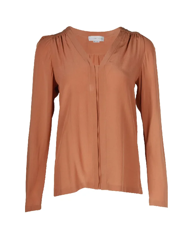 Stella McCartney V-neck Blouse in Brown Silk Contemporary Elegance