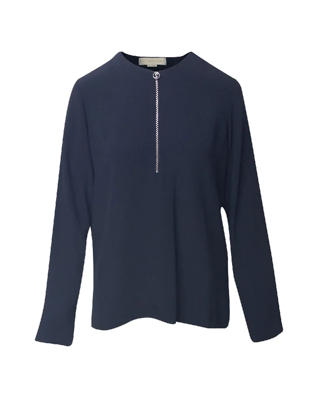 Stella McCartney Zipped Long Sleeve Top in Navy Blue Viscose Versatile Outfits