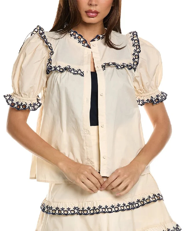 Stellah Eyelet Trim Top Exclusive Discount