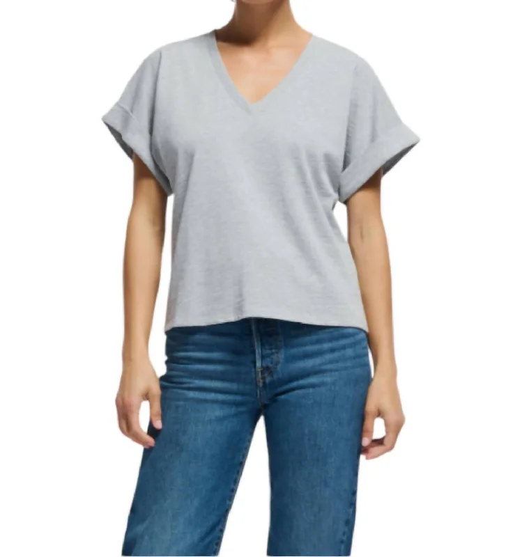 Stevie Cuffed T-Shirt In Heather Grey Contemporary Elegance