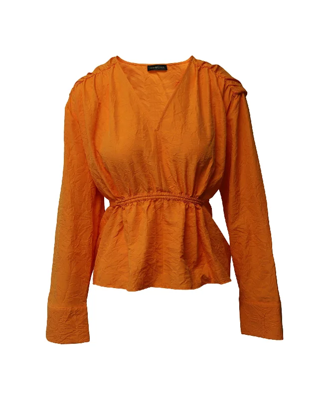 Stine Goya V-neck Tie Back Blouse in Orange Polyester Unleash Your Trend Driven Style