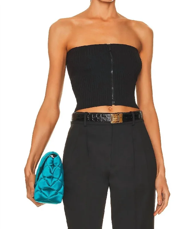 Strapless Ribbed Zip Top In Black Trend Alert