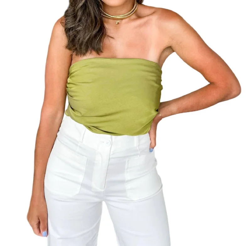 Strapless Ruched Top In Olive Sustainable Fashion Extravaganza