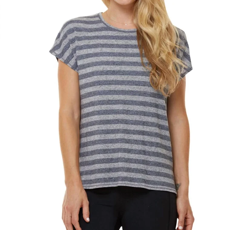 Stripe Boxy Tee In Heather Grey Stripe Elegant Contour