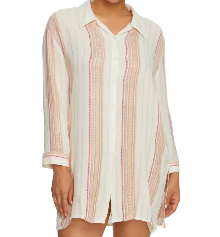 Stripe Boyfriend Shirt In White/rose Limited Stock, Big Discounts