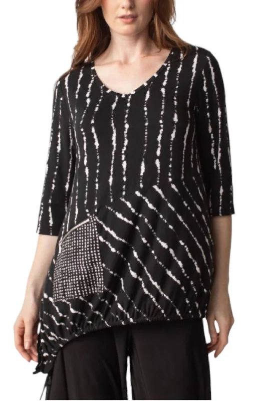 Stripe Drawstring Tunic Top In Black The Latest Fashion Trends