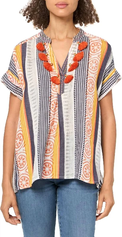 Stripe Henley Popover Top In Multi Attire Sale