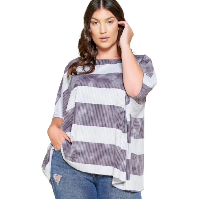 Stripe Printed Pleated Blouse Featuring A Boat Neckline And 1/2 Sleeves Elegant Attire For The Modern Lady